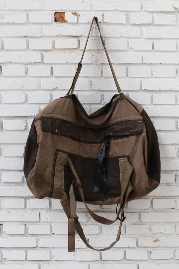 BORIS BIDJAN SABERI Leather and linen stitching travel bag INFANTERY BAG1 F1944+FMM20036